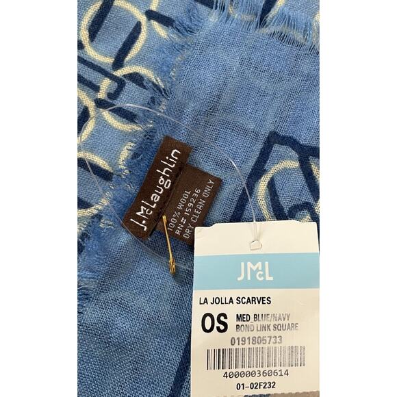 J. McLAUGHLIN La Jolla‎ Wool Scarf Womens Blue Bond Link Oversized Square NWT - Picture 5 of 5